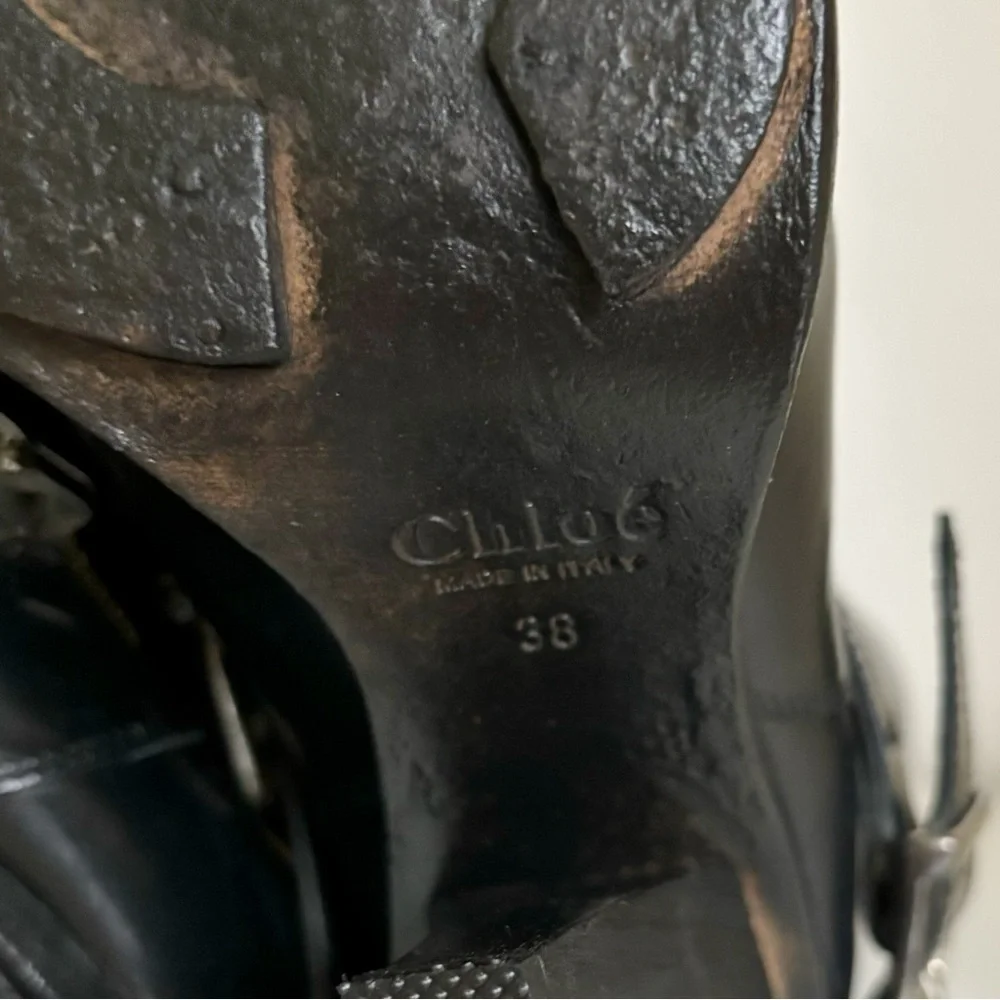 Chloe Black Calfskin Leather Grunge Moto Heel Boots 38 EU 8 US 2010s - Picture 7 of 10